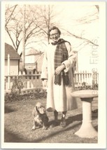 1950&#39;s Woman Winter Attire Dress Coat Cocker Spaniel Dog Outside Photo Picture - £16.92 GBP
