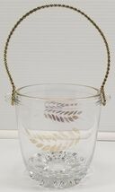 I) Gold Tone Glass Ice Bucket with Gold Braided Rope Handle Floral Leaf ... - $7.91
