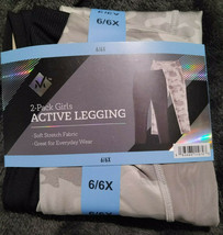 Members Mark 2 Pack Girls 6/6X Active Leggings Soft, Stretch Gray Camo &amp; Black - £11.63 GBP