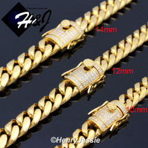 18&quot;-40&quot;MEN Stainless Steel 10/12/14mm Gold ICED Miami Cuban Curb Chain Necklace - £20.59 GBP+