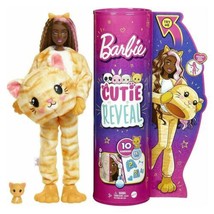 Barbie Cutie Reveal Doll &amp; Pet Kitty Plush Kitten Costume 10 Surprises - £29.96 GBP