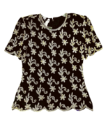 NEW STENAY Top 100% Silk Vtg S Holiday Gold Silver Metallic Beads Scallo... - $45.49