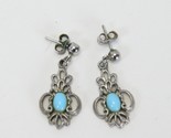 Turquoise Pearl Drop Dangle Pierced Earrings 1&quot; L x .5&quot; W Stone .25&quot; L x... - $12.73