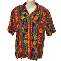 Vintage Koret Womens Short Sleeve Button Blouse Size L Sunflower Floral Red Y2K - £19.74 GBP