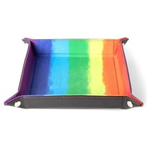 Velvet Folding Dice Tray with Leather Backing: 10&quot;x10&quot; Watercolor Rainbow - $16.30