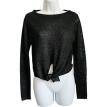 Zara Black Sequin Thread Loose Knit Tie Front Round Neck Sweater size S ... - $19.24