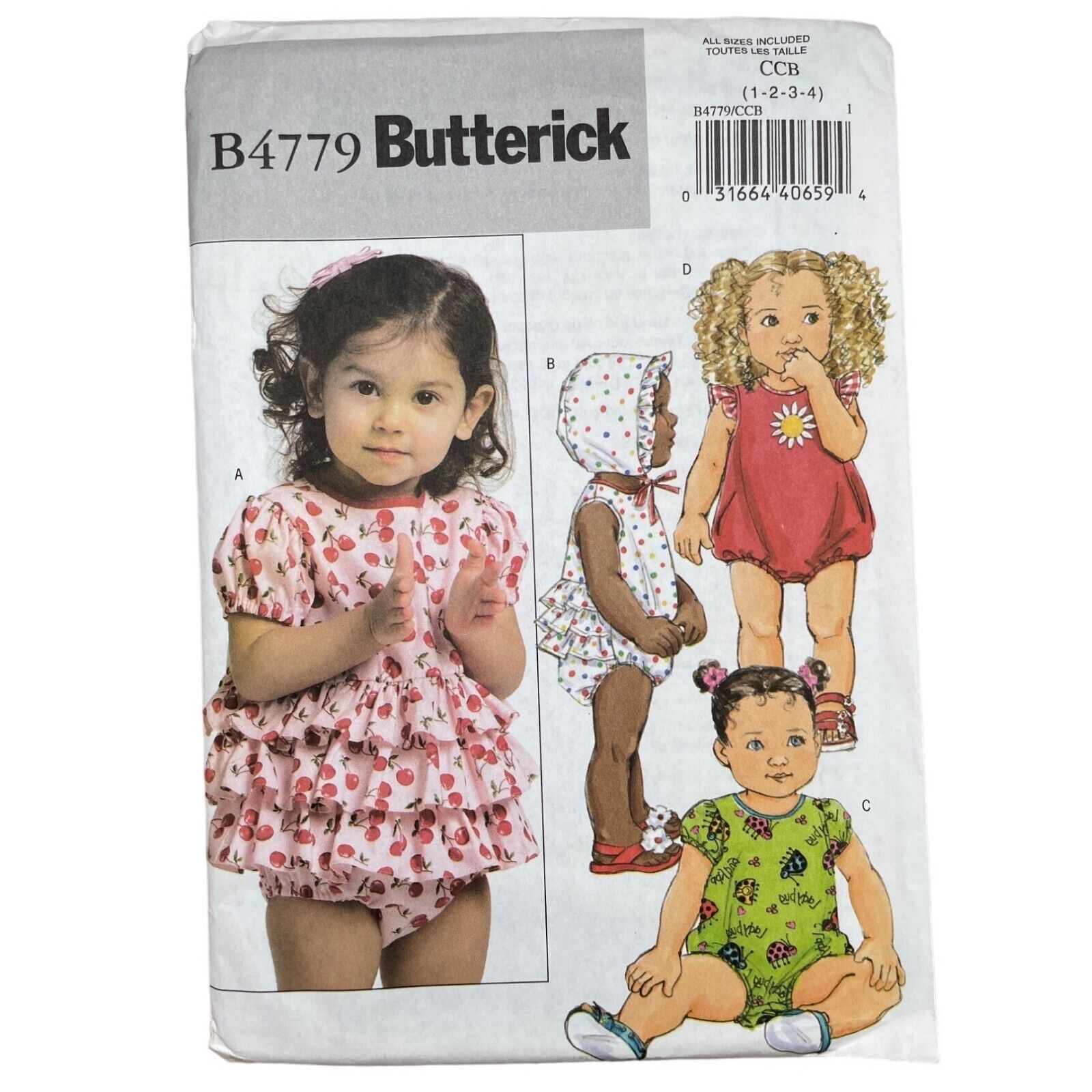 Primary image for Butterick Sewing Pattern 4779 Playsuit Bonnet Toddler Size 1-4