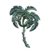 Vintage Green Enamel Gold Tone Palm Tree Brooch Pin - $9.49