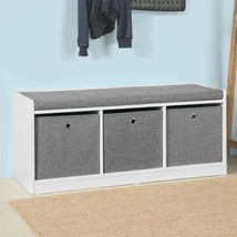 Fsr65-Dg, Grey 3 Baskets Hallway Bedroom Storage Bench With Seat Cushion... - £148.28 GBP