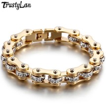 Mannen Armband Gold Plated Stainless Steel Bicycle Link Chain Bracelet Men Mens  - £25.65 GBP