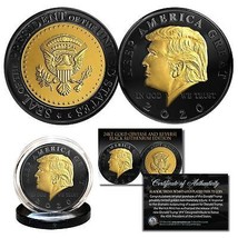 Donald Trump &#39;20 Keep America Great Black Ruthenium &amp; 24K Gold Tribute Coin W Coa - £12.46 GBP