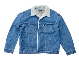 Levis Silver Tab Men Blue Stonewash Relaxed Fit Denim Jean Sherpa Trucker Jacket - £63.54 GBP