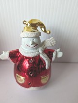 Vintage Mercury Glass Snowman Iridescent Glitter Gold Red Ornament Christmas Fun - £19.45 GBP