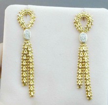 STUNNING 14k Yellow Gold &amp; Diamond Woven Riccio Dangle Earrings - £360.82 GBP