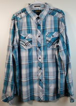 Helix Men Plaid Long Sleeve Button-Up Shirt Teal Plaid Size 2XL - £10.88 GBP