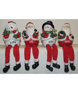 Four Vintage Christmas Mantle Sitting Figurines, 2 Santas 2 Snowmen - $20.84 CAD