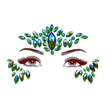 Green Face Jewels Stick On Halloween Face Gems Sticker For Makeup Face Rhineston - £22.39 GBP