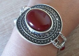 Silver Plated Curved Shaped Oval Chain Link Bracelet, Armenian Bracelet - £31.10 GBP