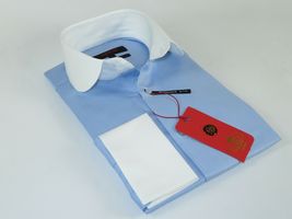 Men's Axxess Turkey 100% Egyptian Cotton Shirt English Curve Collar 222-24 Blue image 7