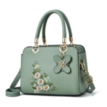 Women&#39;s New Floral Embroidery Crossbody Bag Tote Purse with Hearts, Green - £18.95 GBP