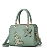 Women&#39;s New Floral Embroidery Crossbody Bag Tote Purse with Hearts, Green - £19.14 GBP