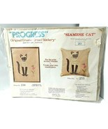 Embroidery Kit SIAMESE CAT PILLOW Progress Crewel Stitchery by Tobin #25... - $35.59