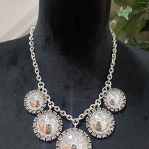 White House Black Market Rhinestone Silver Geometric Circle Statement Ne... - £23.92 GBP