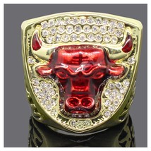 Fantasy Basketball Champion Annual Ring Gold Colored Cubic Zirconia Paved Mens L - £13.24 GBP