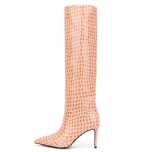 Women Sexy Crocodile Pattern Knee High Boots New Autumn Winter Thin High-heel Po - £78.59 GBP