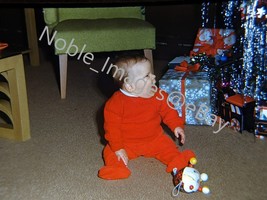 1950s Baby Boy Pulling Tinsel From Christmas Tree Red-Border Kodachrome Slide - £4.29 GBP