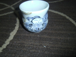 Japanese Sake Tea Cup Blue &amp; Blue White Porcelain? Japan Signed Medicine Man - $10.48