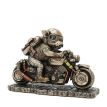 Speed Bacon Steampunk Pig on Motorcycle Bronze Finished Statue - $69.29