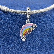 2021 Spring 925 Sterling Silver Colorful Rainbow Dangle Charm With Enamel - £14.00 GBP