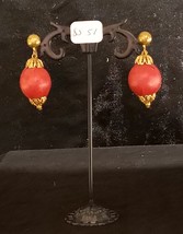 Vintage Screw On Earrings Brass and Red Leatherette Dangles - £8.58 GBP