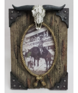 Western Wild West Cowboy Style Picture Frame Bull Skill Horns New - £23.29 GBP