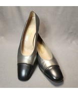 Salvatore Ferragamo Cap Toe Pumps Heels 2-Tone Pewter Navy Leather 9.5 A... - $59.40