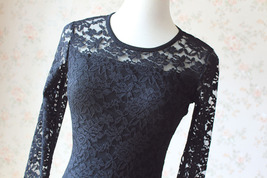 Black Lace Midi Tea Dress Women Plus Size Long Sleeve Fitted Lace Dress image 5