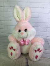 VTG Angel Toy Bunny Rabbit Pink White Satin Bow Plush Stuffed Animal - £35.81 GBP
