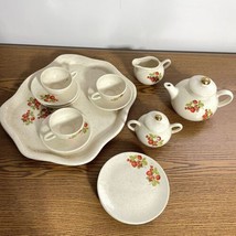 Vintage Child&#39;s Tea Set Cream Speckled With Strawberries 15 Pieces Missing 1 Cup - £17.33 GBP