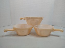 Set of 3 Vintage Peach Luster Beehive Fire King Ovenware Handled Soup Bowls - £16.47 GBP