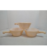 Set of 3 Vintage Peach Luster Beehive Fire King Ovenware Handled Soup Bowls - £16.07 GBP