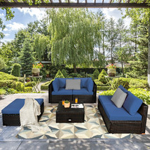 6 Pcs Outdoor Patio Rattan Furniture Set Cushioned Sectional Sofa Garden... - $934.07