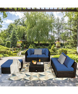6 Pcs Outdoor Patio Rattan Furniture Set Cushioned Sectional Sofa Garden... - £742.50 GBP