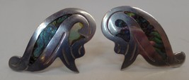 Stamped Alpaca &amp; Sterling Silver Mexico (9.25) Abalone Screw Back Earrings 5.8 G - £23.73 GBP