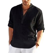 Camiseta Manga Larga Lino Para Hombre Holgadas Informales Algodón Tela A... - £17.32 GBP