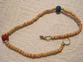 Wood bead Anklet with silver chasp wood carved - $9.89