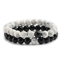 Set Bracelet Couples Distance Black White Natural Lava Stone Tiger Eye Beaded Yo - £14.22 GBP