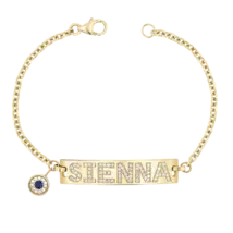 Custom Diamond Bar Bracelet With Evil Eye - €1.415,70 EUR