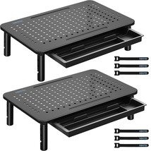 2 Pack Monitor Stand Riser With Drawer, 3 Height Adjustable Pc Monitor Riser For - £43.49 GBP