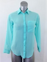 Garage Women&#39;s XS Green Long Sleeve Sheer Button Up Casual   Shirt Blouse - £9.36 GBP